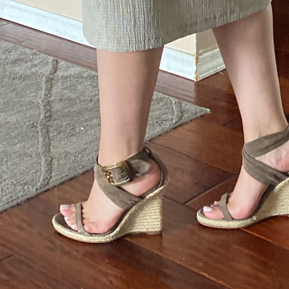 Burberry Catsbrook Brown Suede Espadrille Wedge 38 1/2 - Picture 6 of 17